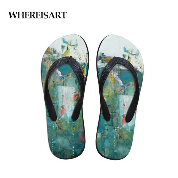 

whereisart comfort men's flip flops beach shoes outside sandals flops sandals man landscape painting summer simple design flop, Black