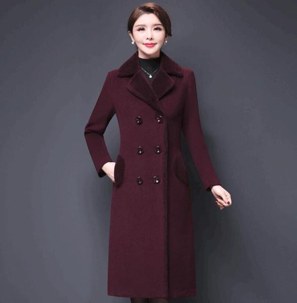 

temperament middle-aged women's wool coat 2020 spring autumn long slim mom wear woolen coat robe femme m-5xl, Black