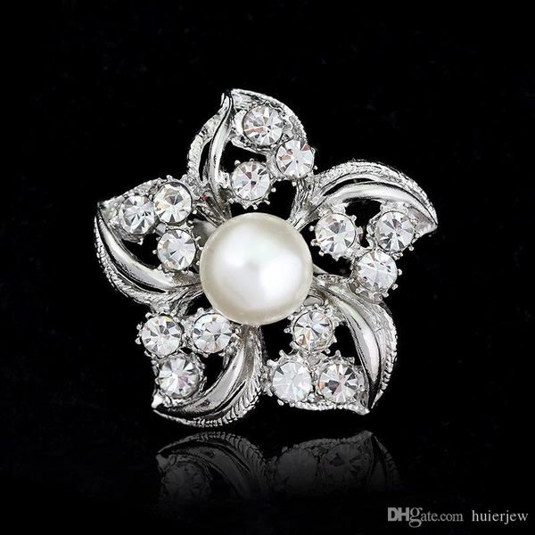 Broche para mulheres broches casamento moda vintage rhinestone broche clara flor de cristal prata broches de natal