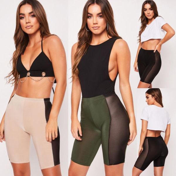 

2020 fashion brand new women sportwear gym workout waistband skinny slim mesh sheer stitching yoga shorts s-xl, White;red