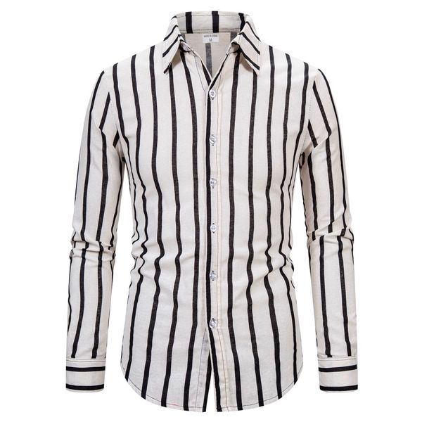 

men shirt long sleeve twill solid formal business mens long sleeve casual cotton linen striped printing fit slim shirt blouse#g3, White;black