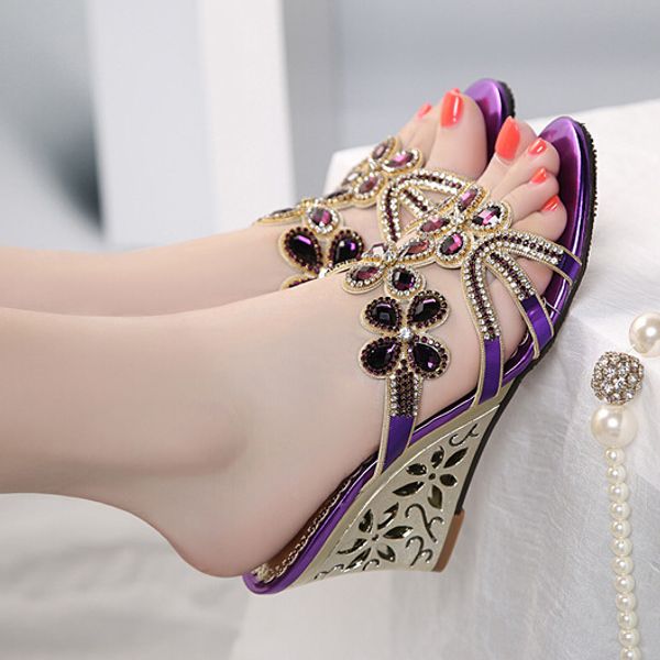 

ladies sandals women shoes genuine leather slanted heel sandalia feminina fish mouth s high heels crystal set, Black