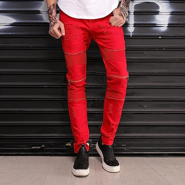 

motorcycle jeans men pencil pants, Blue