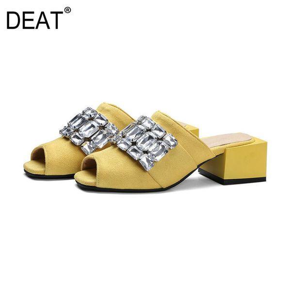 

deat] 2020 new spring summer open toes crystal rhinestone matte leather high heels slippers women shoes fashion tide 10h174, Black