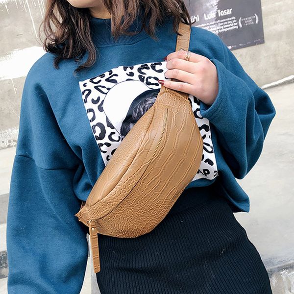 

fashion women's chest bags crocodile women shoulder messenger bag pu leather ladies crossbody bags female banana waist bag 2020