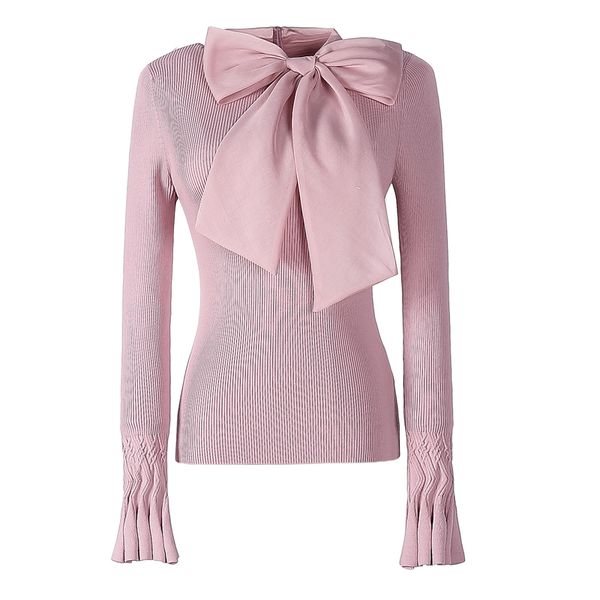 

2019 winter brand new women fashion sweater big bowtie collar long sleeve sweet cute sweater knitted pullover sueter mujer, White;black
