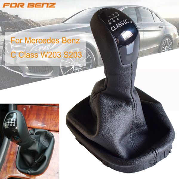 

manual gear shift knob shifter handball fit for - c class w203 2000-2004 s203 with gaiter boot leather cover
