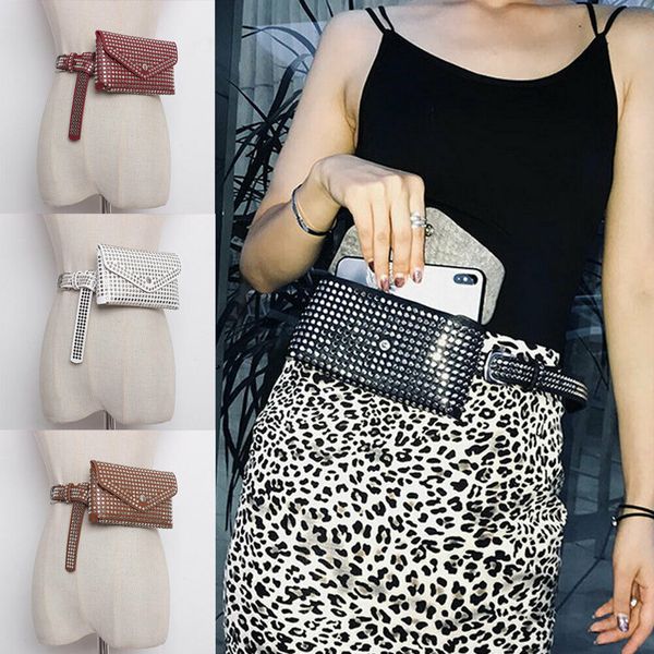 

punk waist fanny pack hip belt bag women travel purse stud rivet buckle fashion