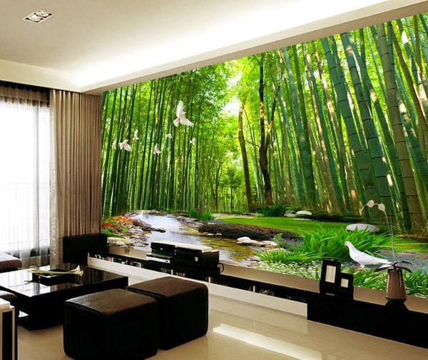 Bambuswald Wasser Freizeitraum Hintergrundwand schöne Landschaft 3D-Tapete