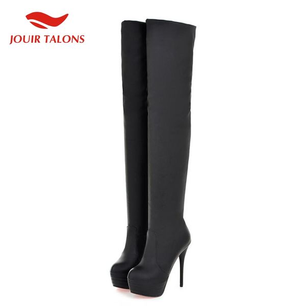 

fashion plus size 46 platform thin high heels party boots women shoes woman 2019 over the knee boots, Black