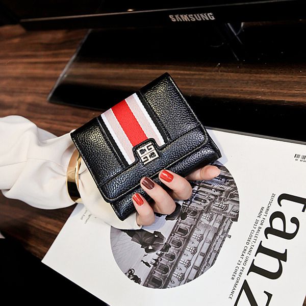 

jiulin new european american folding small wallet female short-style thin-lap two-fold wallet cowhide brief about 2019, Red;black