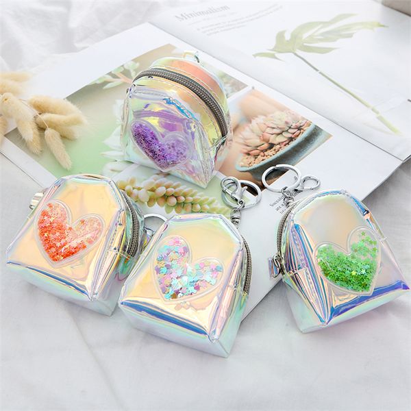 

11 styles laser heart coin bag keyholder short mini wallet earphone change money bag party favor kids gift pouch kids bags dhl fj296, White