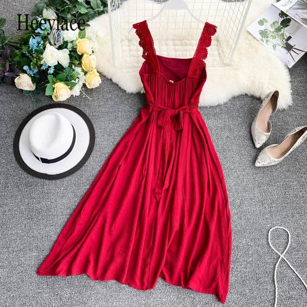 

женщины sexy летние платья 2020 новый пляж рукавов спагетти ремень boho vintage платье дамы кружева лоскутная long robe, Black;gray
