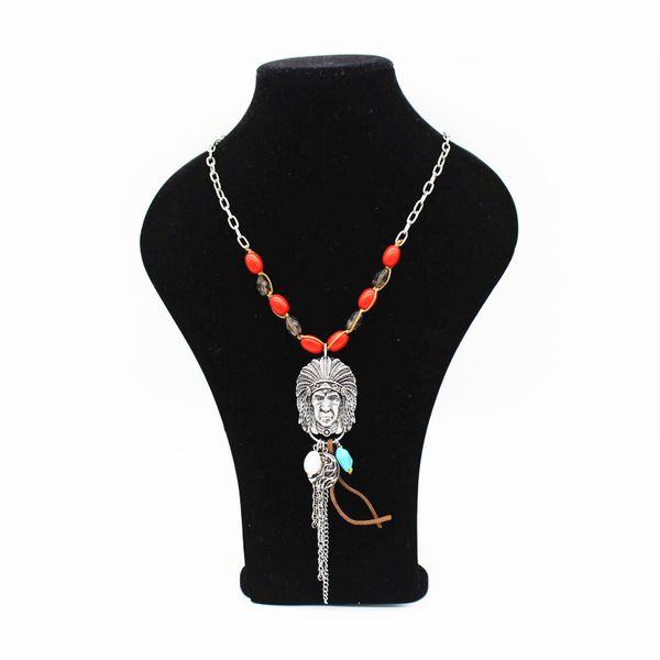 

national style chief head necklace personality lady chain, Silver