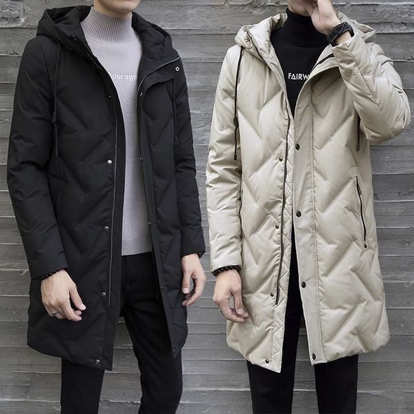 

down jacket men's 2019 new style mid-length men's hooded youth thick winter jacket, Black