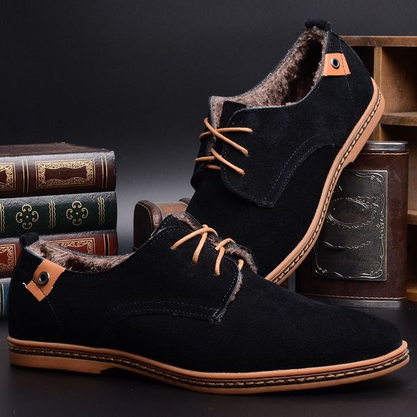 

men's casual shoes winter zapatillas hombre men's fashion casual winter lace up oxfords leather shoes warm business, Black