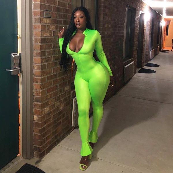 

2020 bodycon long sleeve jumpsuits fashion mesh see-through black rompers skinny jumpsuit skinny zipper overalls femme, Black;white
