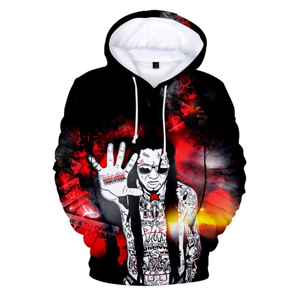 

3d printing lil wayne hoodies hip hop dwayne michael carter jr 3d cartoon weeay hoodie new blood teenage pullovers, Black