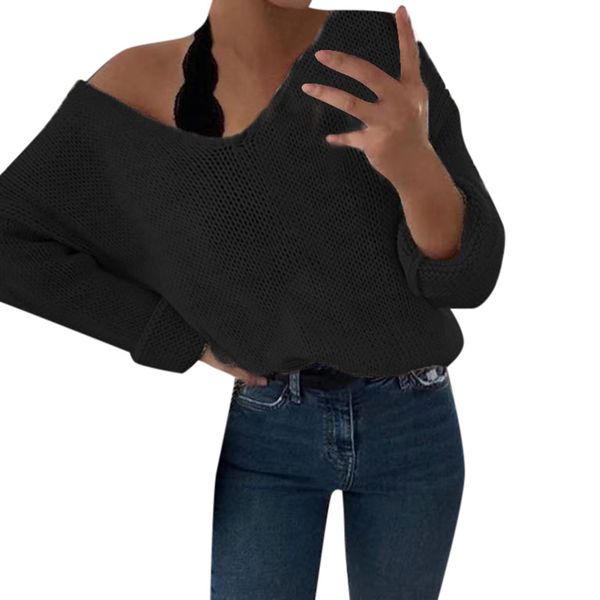 

sweater women 2019 autumn winter clothes pullover sweater women's casual solid full sleeve v-neck knitted jumper casaco, White;black