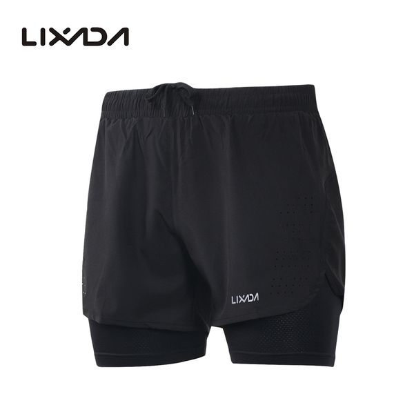 

lixada quick drying cycling shorts with longer liner men's 2-in-1 running shorts breathable exercise jogging sports, Black;blue