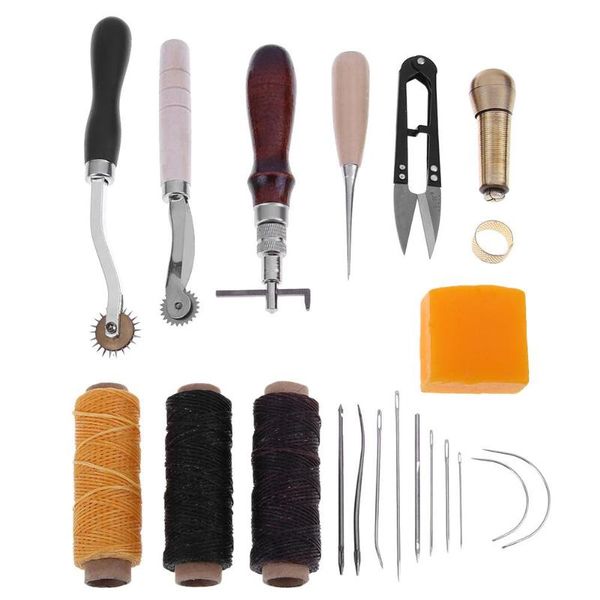 

12/18pcs leather tool set carving punching hole cutting knife manual suture needle burnish peeling edge process for leather belt