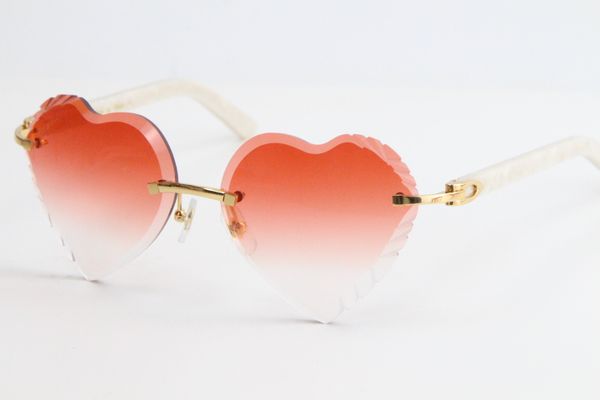 Rimless Mermer Beyaz Plan UV400 Heart Lens Güneş Gözlüğü Adumbral 3524012 Gradyan Lensler Şeffaf Çerçeveler Açık Güneş Gözlükleri