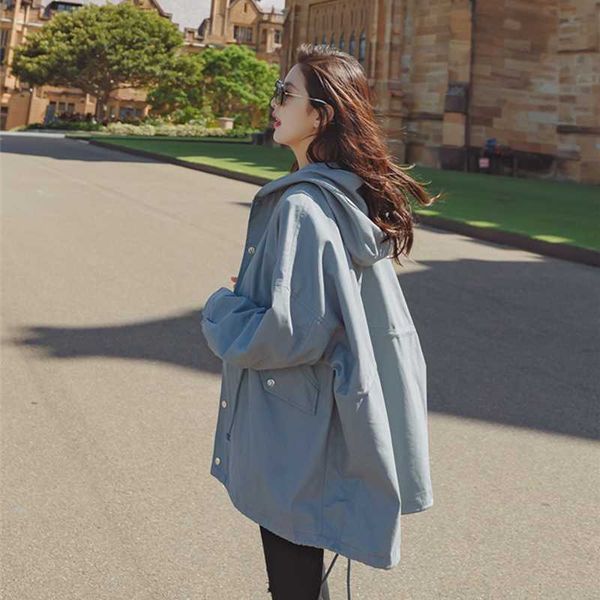 

women new spring 2020 bf loose oversized denim dustcoat trench autumn long coat female windbreaker hooded overcoat plus sizehf26, Tan;black