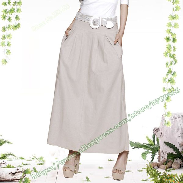 

2019 spring summer cotton and linen retro vintage casual fashion maxi female a-line skirt / pleated long skirts for womens, Black