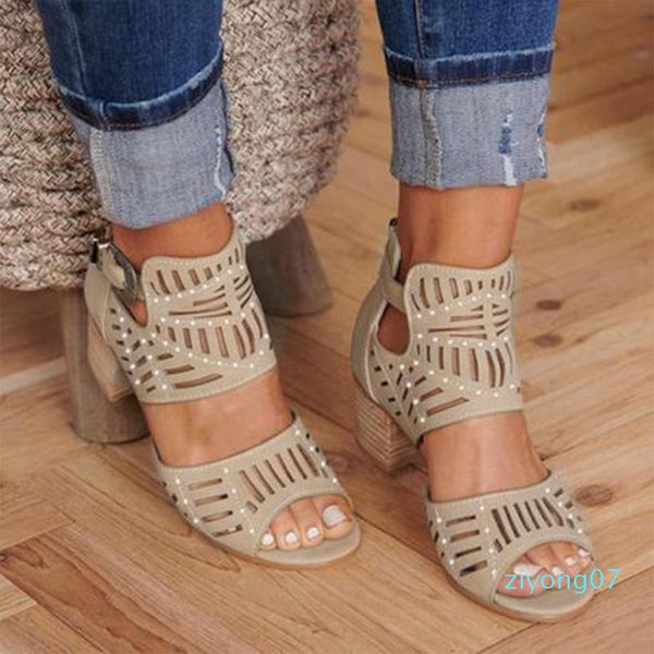

wdhkun 2020 women fashion sandals women vintage hollow out peep toe square heel wedges sandals high heels shoes zapatos mujer z07, Black