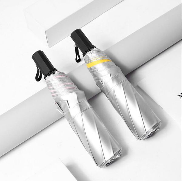 

fashion silver umbrella anti uv windproof folding sun umbrella for women travel business man parasol paraguas parapluie