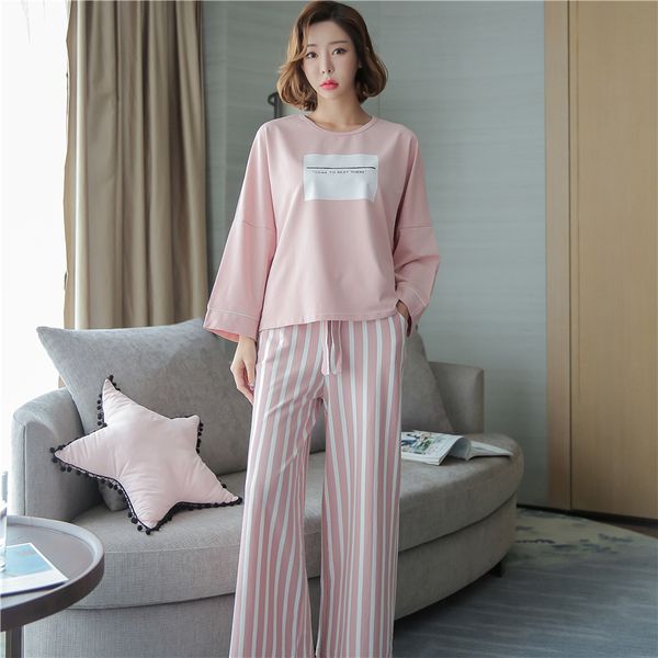 

womens pajamas sets with long sleeve and striped pants m14, Blue;gray