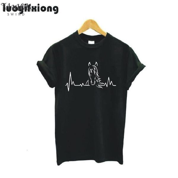 

women tshirt girl heartbeat of horse t shirt summer short sleeve cute riding horse t shirt women casual tee femme, White