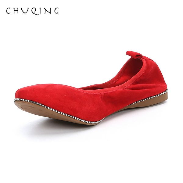 

sheepskin ladies flat shoes diamond inlaid dance shoes soft and comfortable chuqing brand women's, Black