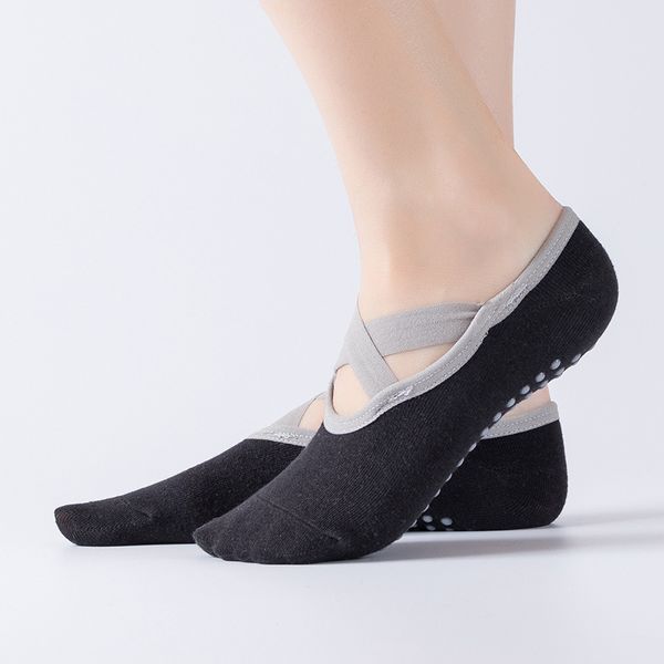

yoga socks pilates ballet sock slippers cross-bandage backless non slip cotton sports socks gym fitness anti-slip sock, Black