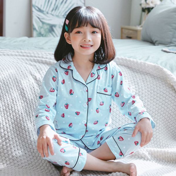 

new casual kids cardigan suit cotton 2020 children pajamas set fashion cartoon printed girls sleepwear long sleeve boy tracksuit, Blue;red