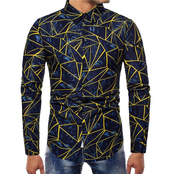 

Гавайская рубашка с длинным рукавом Мужские рубашки геометрические печати блузк