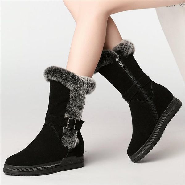

punk trainers women cow leather wedges high heel ankle boots warm fur round toe platform pumps high fashion sneakers, Black
