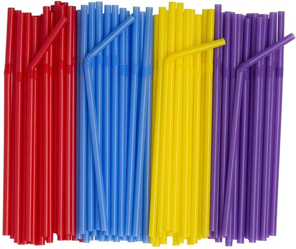 

500 pack] flexible disposable plastic drinking straws - assorted colors