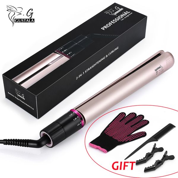 

gustala sm-068a professional steam hair straightener set flat iron 2in1 ceramic flat iron for all hair types styling tool, Black