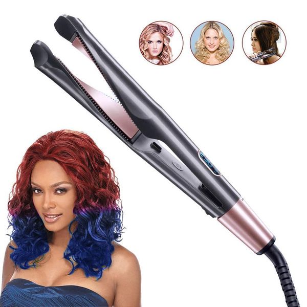 

professional flat iron led hair straightener twisted plate 2 in 1 ceramic curling iron hair curler for all hair style types