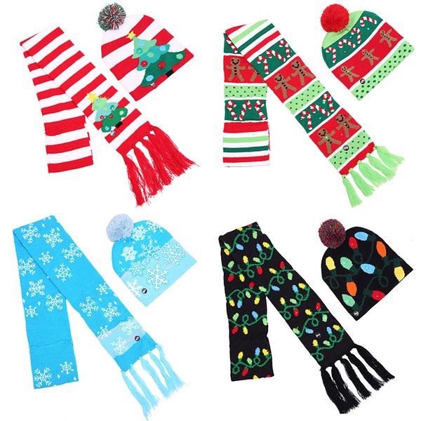 

дети взрослые led рождество вязаная шапка шарф набор санта-клаус снеговик олень лось снежинка фестивали шарфы шляпы xmas партия поставки cap, Yellow