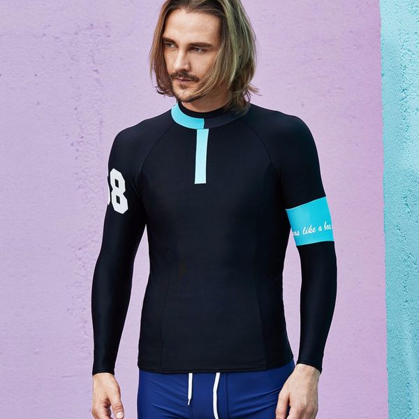 

new brand superbody men's rash guard long sleeve swimwears protection diving surf shirts size m-xxl sw180603