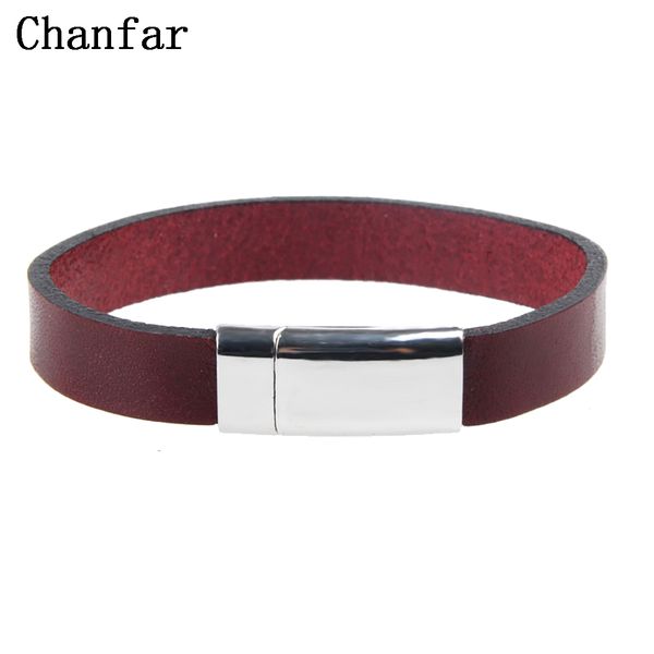 

chanfar red and brown genuine leather bracelet with magnetic clasp leather wrap bracelet for women men jewelry, Golden;silver