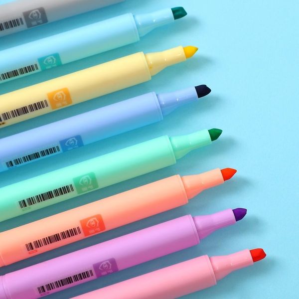 

8pcs/set macaron series highlighter color modelling fluorescent pen kawaii marker pen for joural school supplies, Black;red