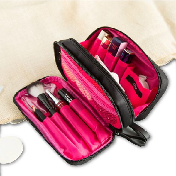 

black cosmetic bag neceser women travel bag double waterproof makeup bags female brush storage make up cases toiletry wash