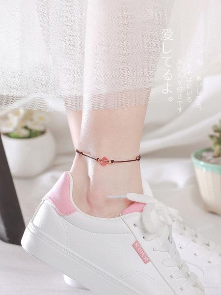 

red rope anklet women's ancient style simple hand-woven red foot chain peach blossom to ward off evil spirits lucky beads, Red;blue