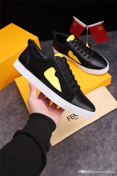 

2019fendi monster eyes black leather low sneakers casual shoes sneakers with original box, Blue;gray