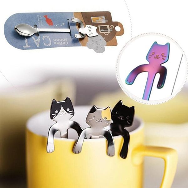 

creative stainless steel handle hanging cat spoon