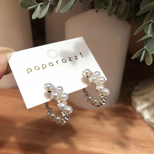 

korean elegant shiny cubic zircon crystal circle earrings for women round pearl beads micro pave party girl gift, Golden;silver