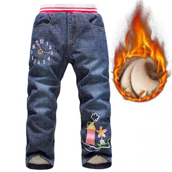 

new fashion winter baby girls jeans children clothing kids thermal trousers thick keep warm pants denim for girl 3-7 year, Blue